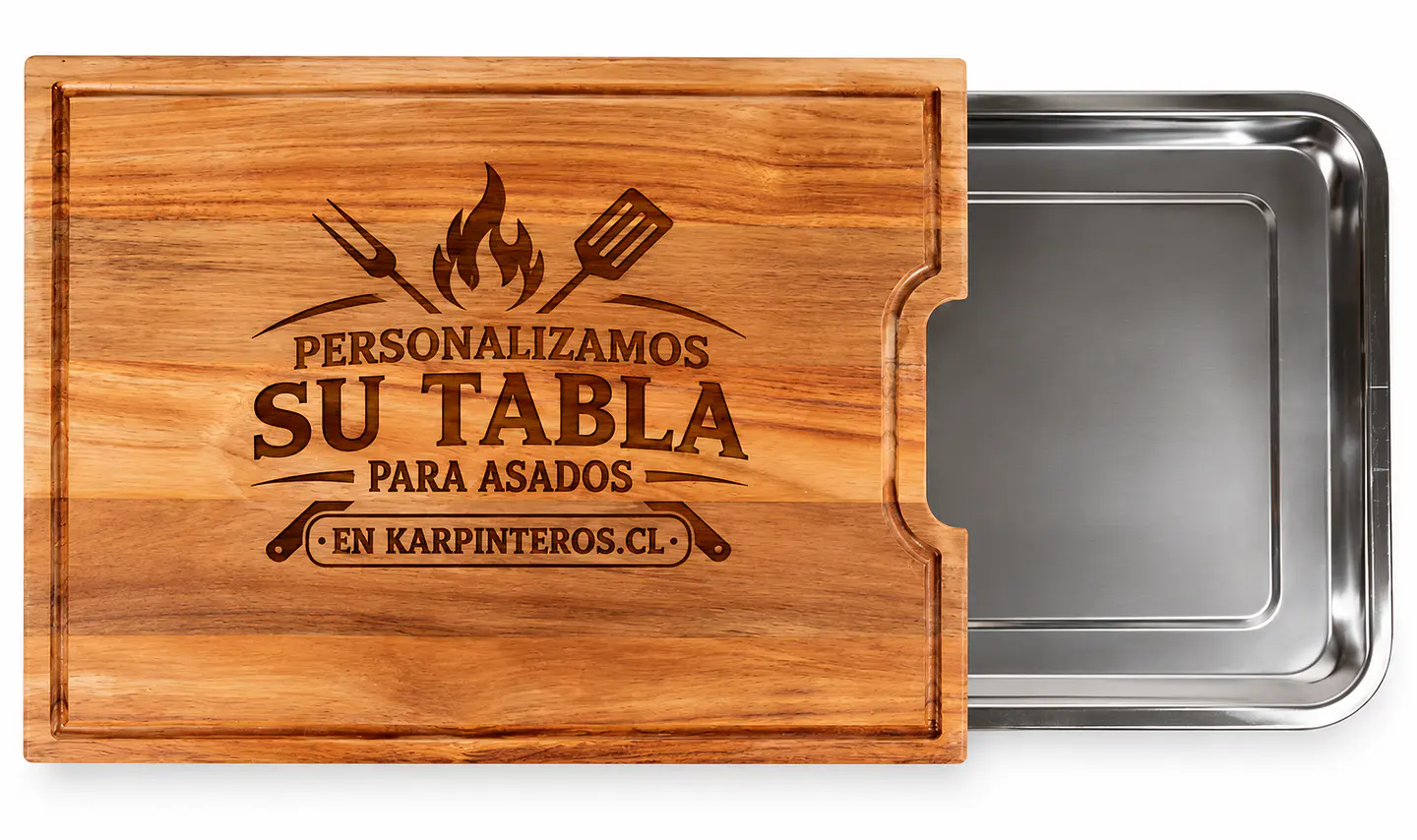 Tabla de Asado Acacia Con Bandeja Metálica 41,5 x 32 cm Personalizada grabada láser 4