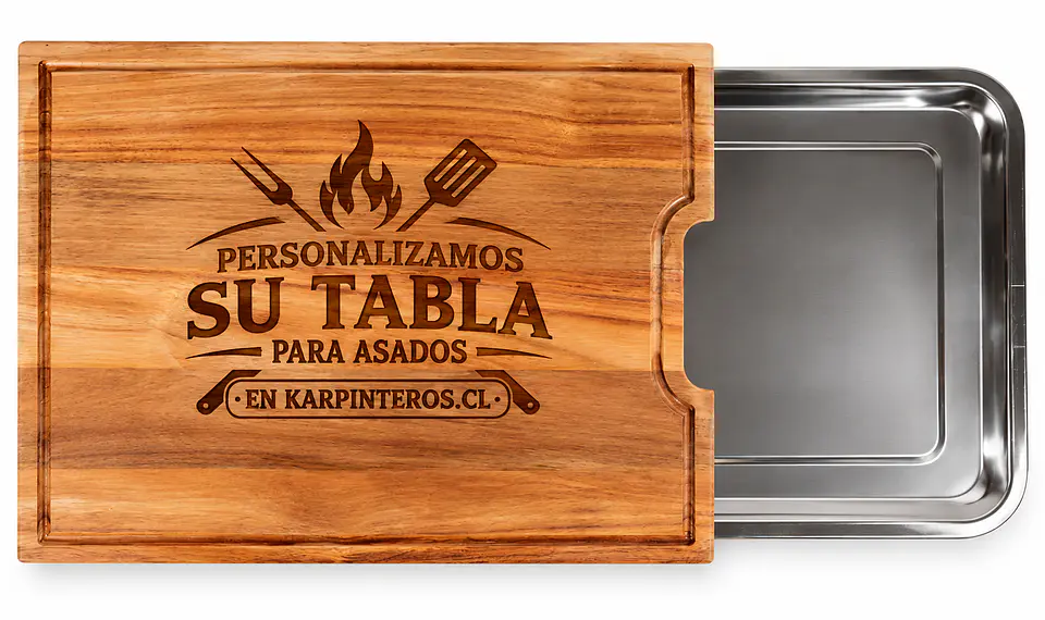 Tabla de Asado Acacia Con Bandeja Metálica 41,5 x 32 cm Personalizada grabada láser 4