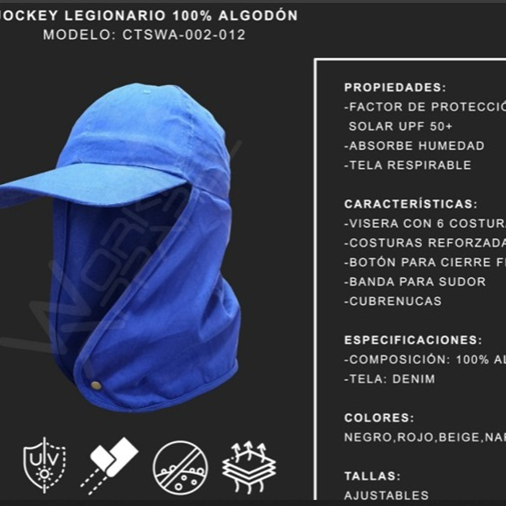 Jockey Legionario cubre nuca 100% algodón Azul Marino