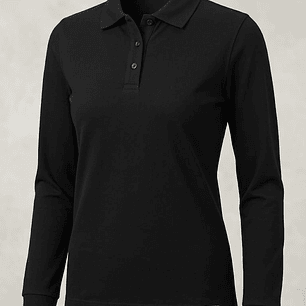 Polera cuello camisero tela piqué negro dama M