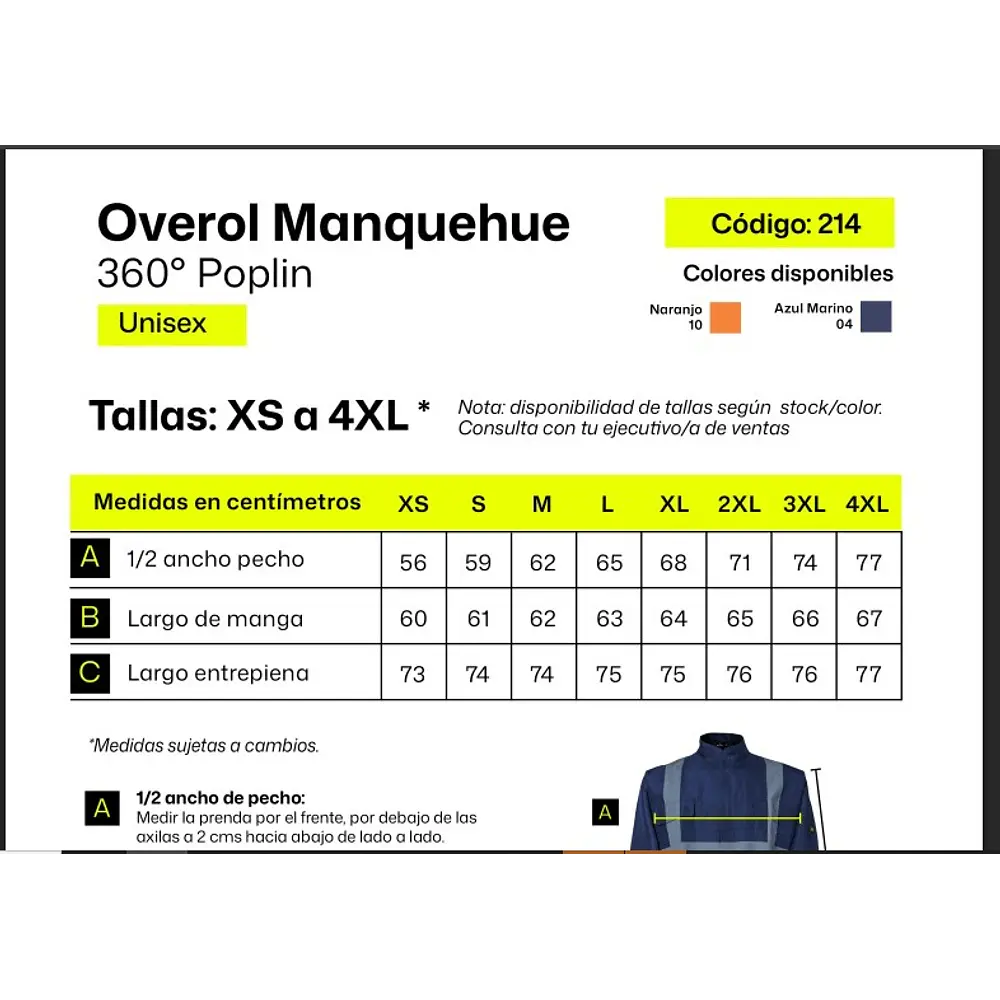 Overol buzo Poplin Azul Marino modelo Manquehue 4xl 3