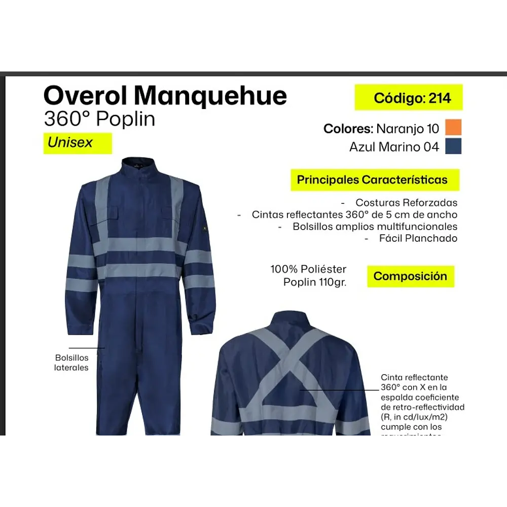 Overol buzo Poplin Azul Marino modelo Manquehue 4xl 4