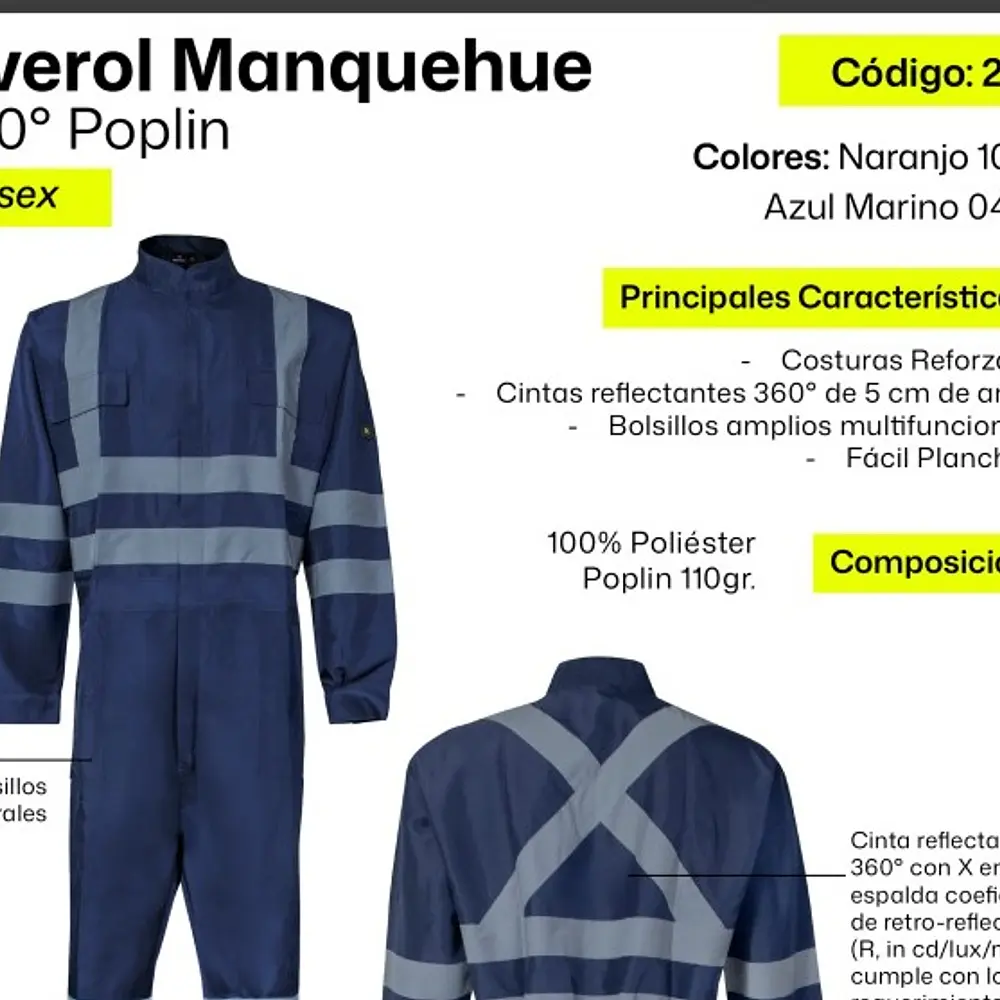 Overol buzo Poplin Azul Marino modelo Manquehue 4xl 4