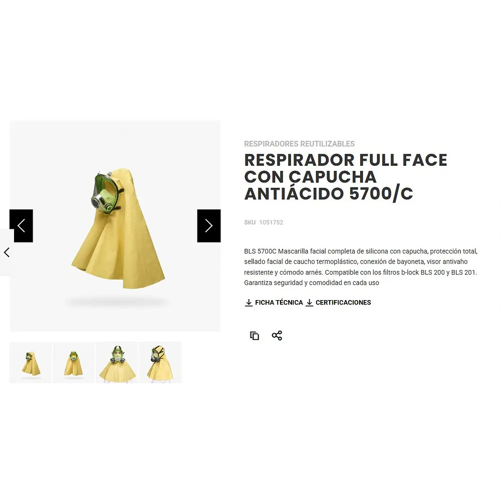 Full Face Máscara Respirador rostro completo 2 vías BLS con Capucha 1
