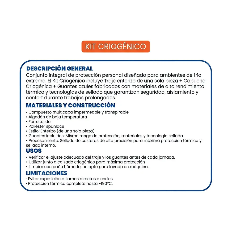 KIT FULL CRIOGÉNICO CRYOWORK (TRAЈЕ ENTERIZO + CAPUCHA +GUANTE+CALZADO) 3