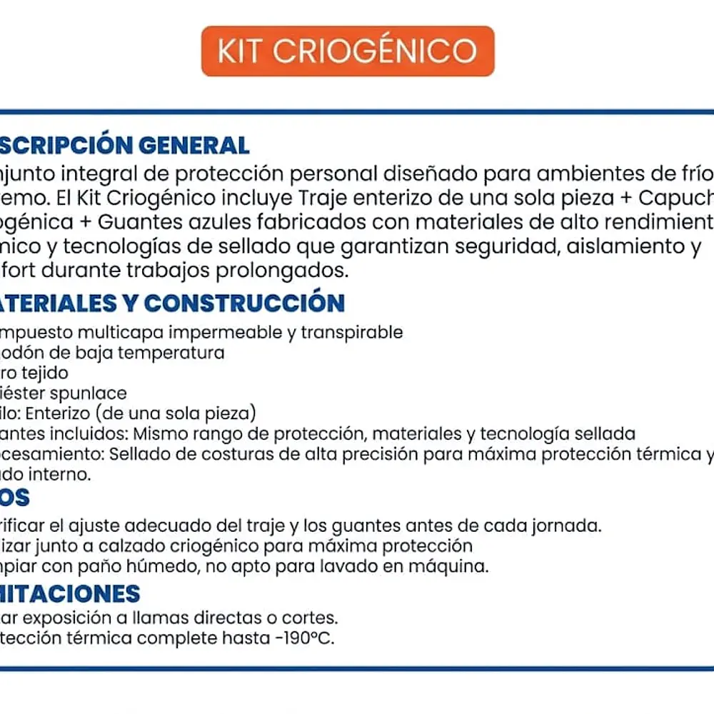 KIT FULL CRIOGÉNICO CRYOWORK (TRAЈЕ ENTERIZO + CAPUCHA +GUANTE+CALZADO) 3