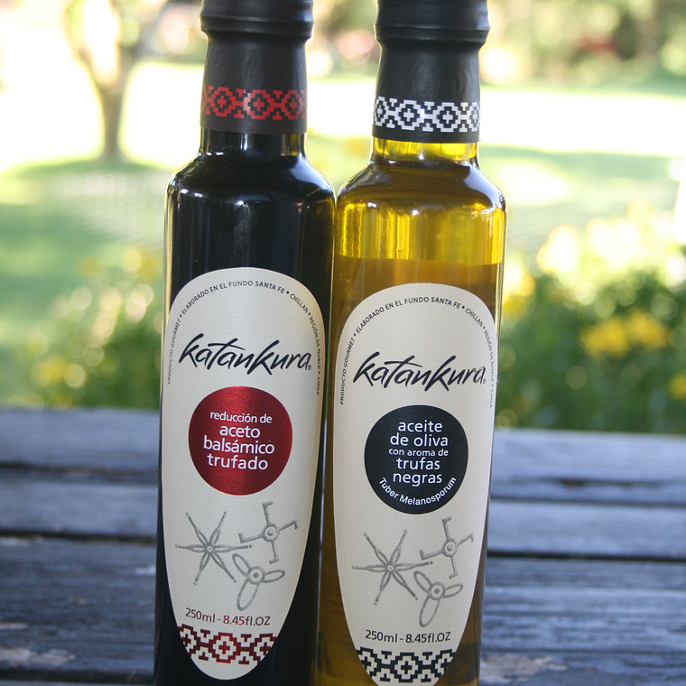 Pack regalo 250 ml- Aceite de oliva con aroma de trufas negras + Reduccioón de Aceto balsámico trufado 5