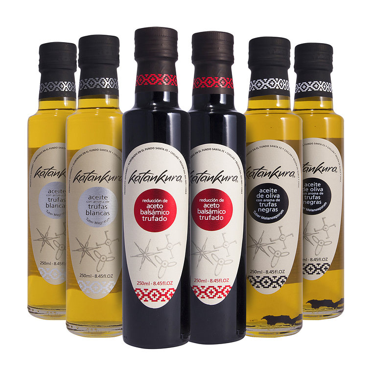 Pack Grande 3 sabores trufados (2 Aceite de trufas negras + 2 Aceites de trufas blancas + 2 Reducciones de Aceto balsámico trufado  1