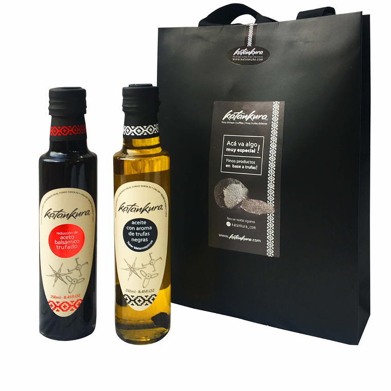 Pack regalo 250 ml- Aceite de oliva con aroma de trufas negras + Reduccioón de Aceto balsámico trufado 1