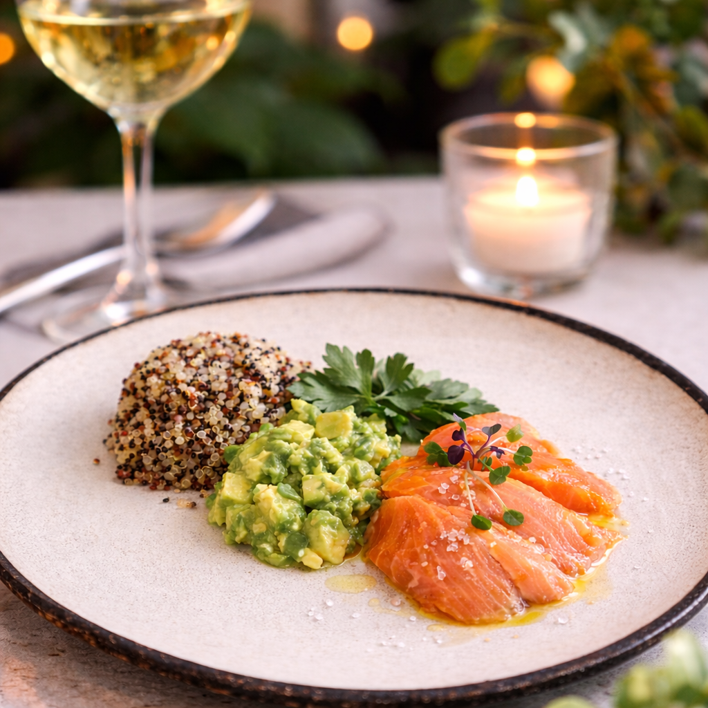 Quinoa tricolor con palta y trufa negra
