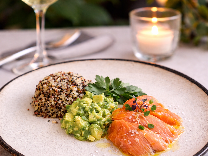 Quinoa tricolor con palta y trufa negra