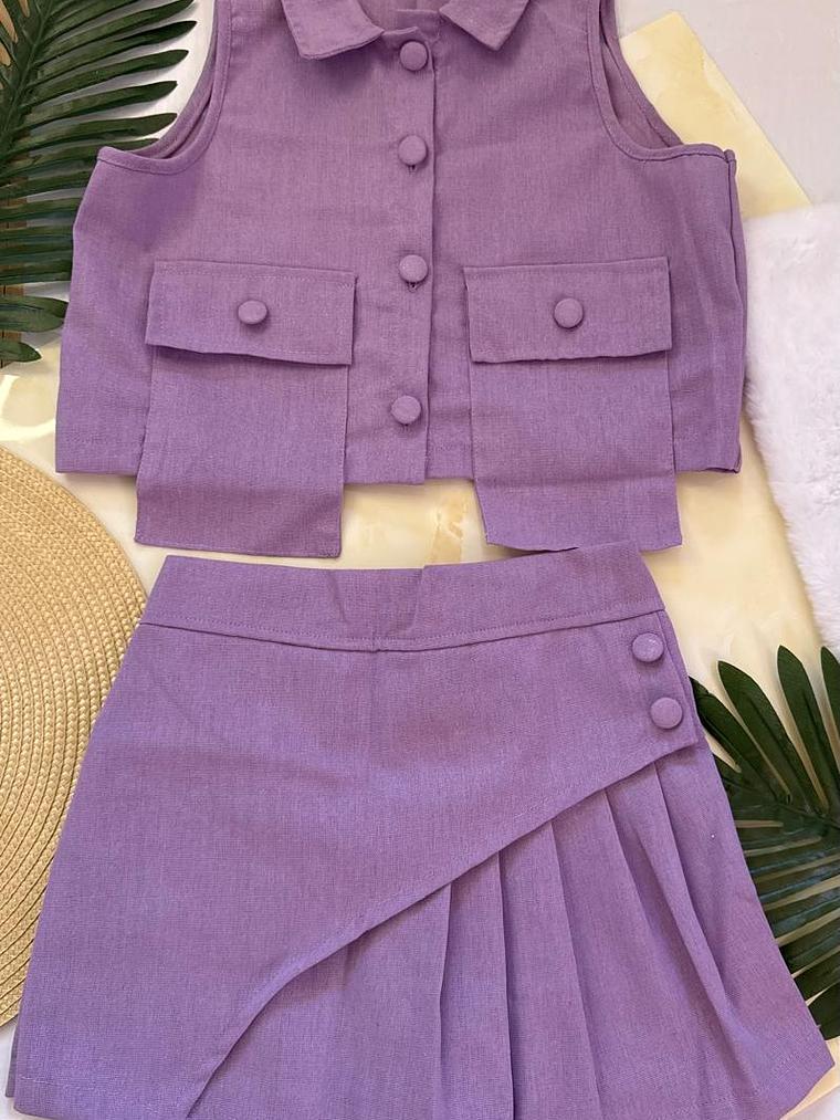 Conjunto infantil bolsillos falda short 4