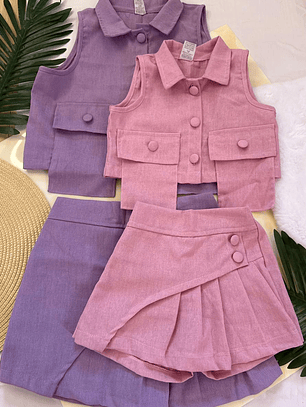 Conjunto infantil bolsillos falda short