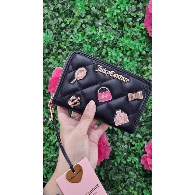 BILLETERA JUICY NEGRA RECTANGULAR CON PINES