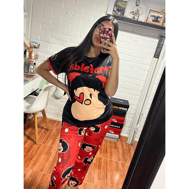 PIJAMA TRIPLE MAFALDA SHORT+POLERA+PANTALON TALLA UNICA