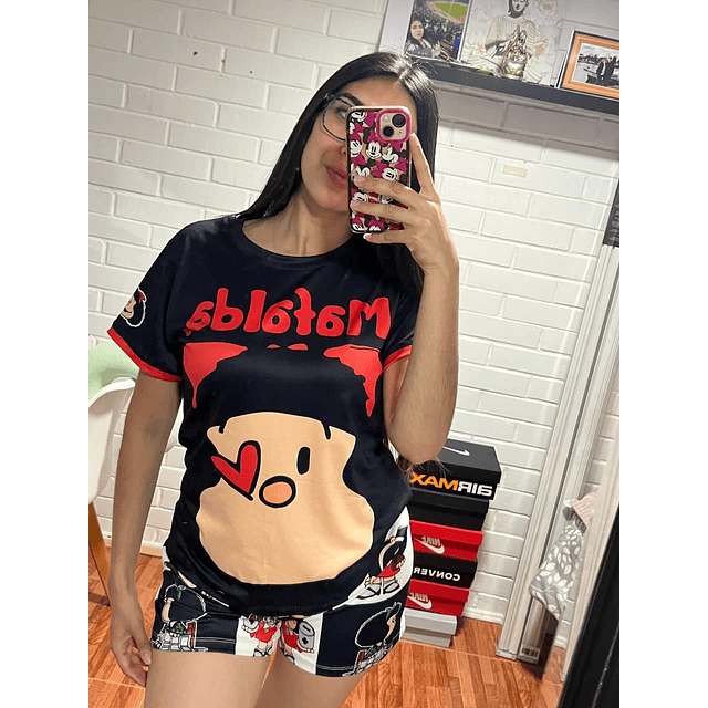 PIJAMA TRIPLE MAFALDA SHORT+POLERA+PANTALON TALLA UNICA