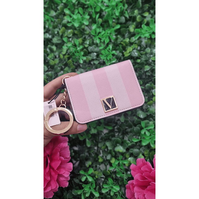 TARJETERO CON BROCHE ROSADO CON LINEAS VS