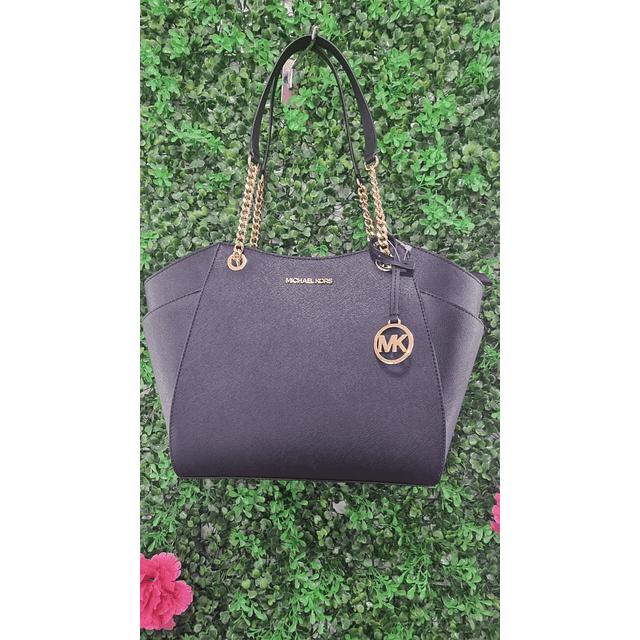 TOTE MK NEGRO LISO CADENAS DORADAS