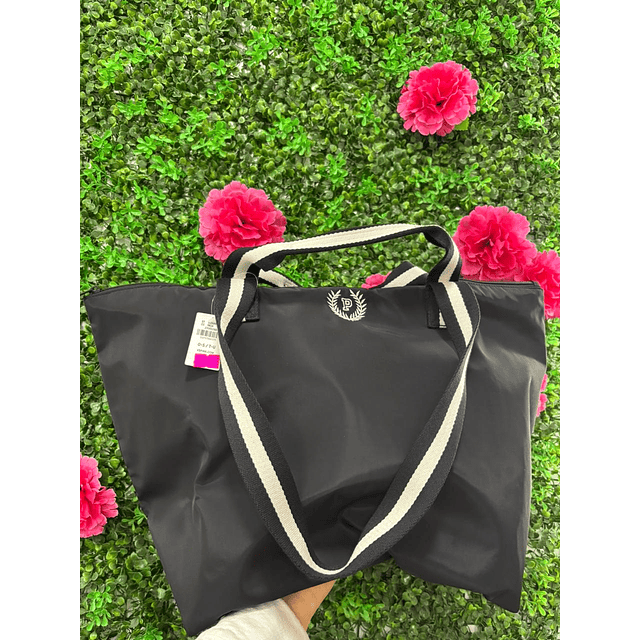 TOTE PINK NEGRO DE LONA