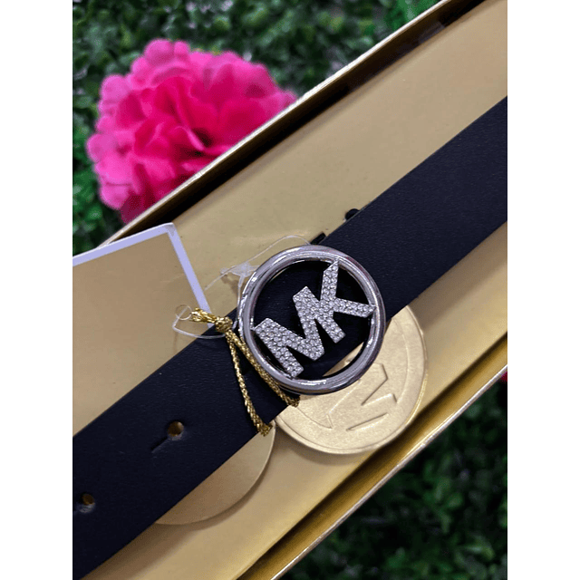 CINTURON MK NEGRO CON HEBILLA BRILLANTE Y CAJA TALLA L/XL