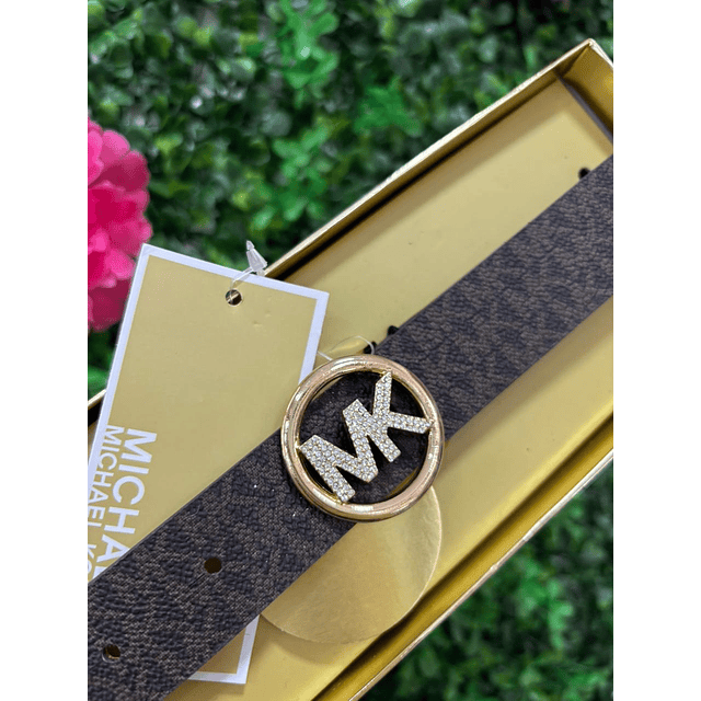 CINTURON MK CAFE CON HEBILLA BRILLANTE Y CAJA TALLA L/XL