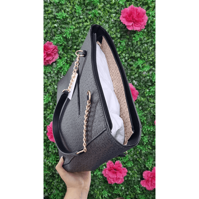 TOTE GUESS CON CADENAS Y FRANJA AL CENTRO BLANCA VERTICAL