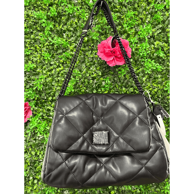 CARTERA STEVE MADDEN ROMBOS NEGRA, CORREA CADENAS + MONEDERO