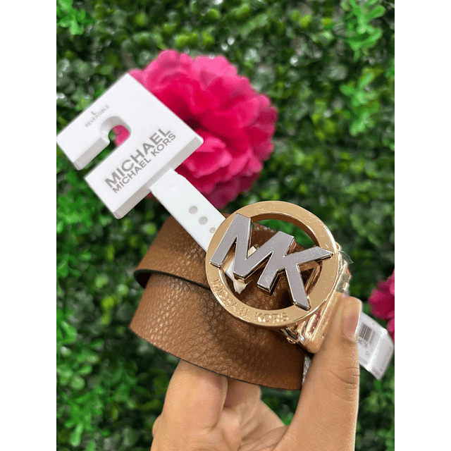 CINTURON MK REDONDO REVERSIBLE CAFÉ MONOGRAMO/ CAFÉ LISO TALLA L