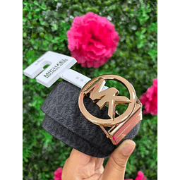 CINTURON MK HEBILLA REDONDA REVERSIBLE NEGRO MONOGRAMO/ CAFE TALLA XL