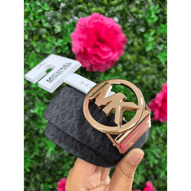 CINTURON MK HEBILLA REDONDA REVERSIBLE NEGRO MONOGRAMO/ CAFE TALLA XL