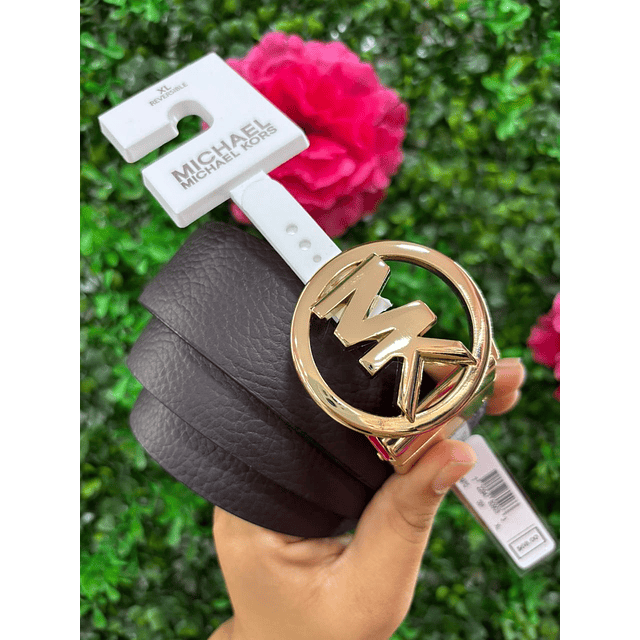 CINTURON MK HEBILLA REDONDA REVERSIBLE NEGRO MONOGRAMO/ CAFE TALLA XL