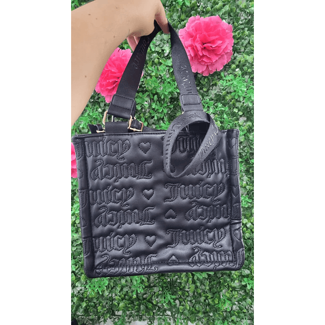 TOTE JUICY MEDIANO NEGRO LOGO JC Y CORAZONES