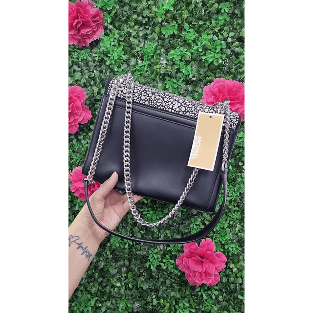 CROSSBODY MK NEGRO CON BRILLANTES CON TAPA