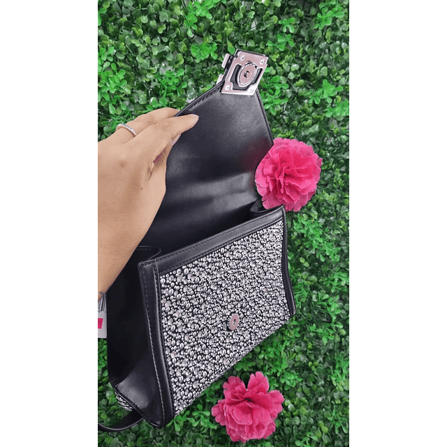 CROSSBODY MK NEGRO CON BRILLANTES CON TAPA