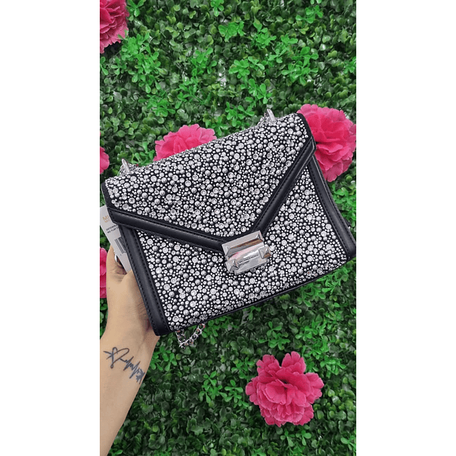 CROSSBODY MK NEGRO CON BRILLANTES CON TAPA