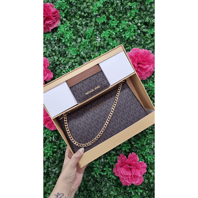 SET MK CAFÉ (CROSSBODY + TARJETERO)