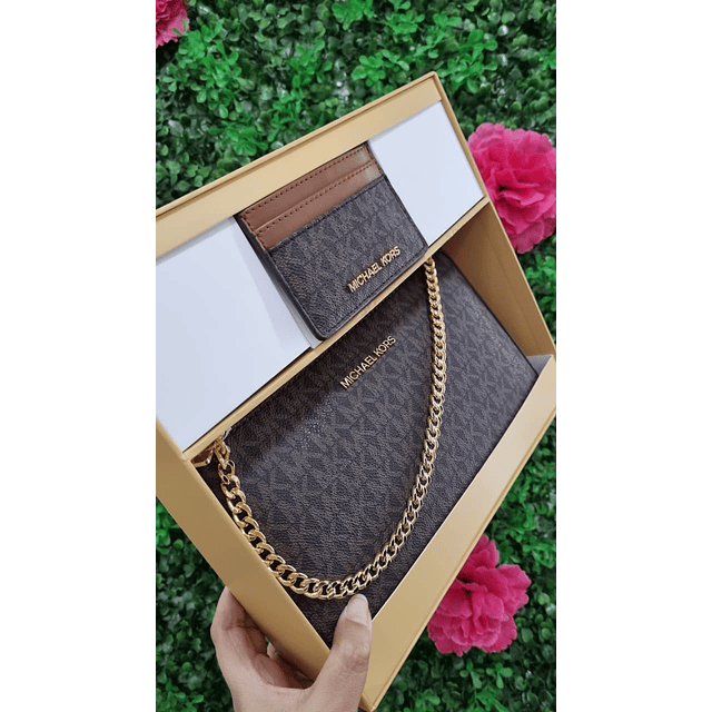 SET MK CAFÉ (CROSSBODY + TARJETERO)