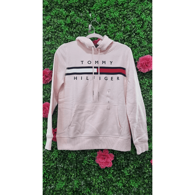 POLERON TOMMY HILFIGER ROSADO CON GORRO TALLA M