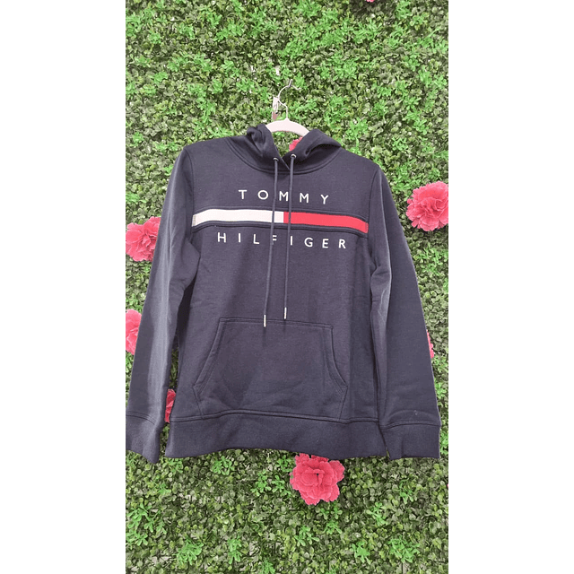 POLERON TOMMY HILFIGER AZUL MARINO CON GORRO TALLA L