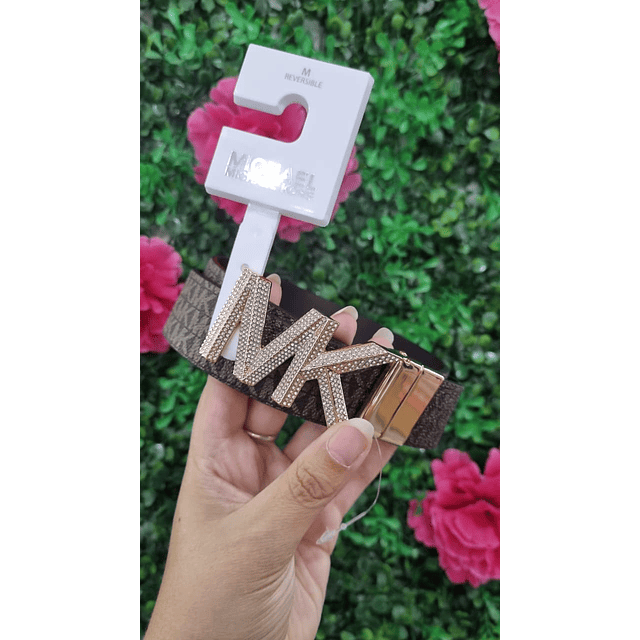 CINTURON MK HEBILLA BRILLANTE CAFÉ REVERSIBLE TALLA M