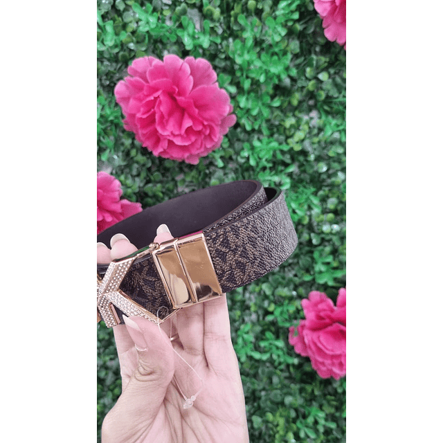 CINTURON MK HEBILLA BRILLANTE CAFÉ REVERSIBLE TALLA M