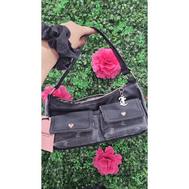 CARTERA LUNA JUICY NEGRA CON GRIS 2 BOLSILLOS