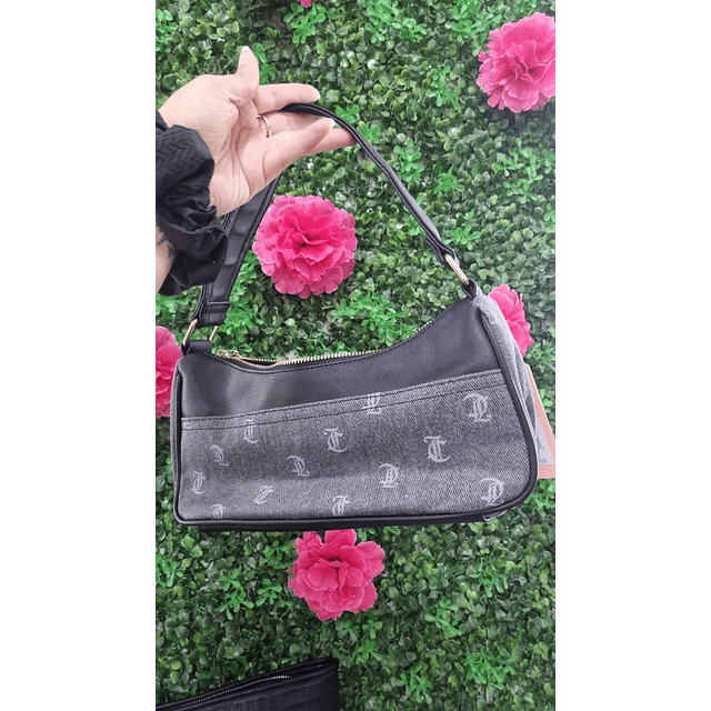CARTERA LUNA JUICY NEGRA CON GRIS 2 BOLSILLOS