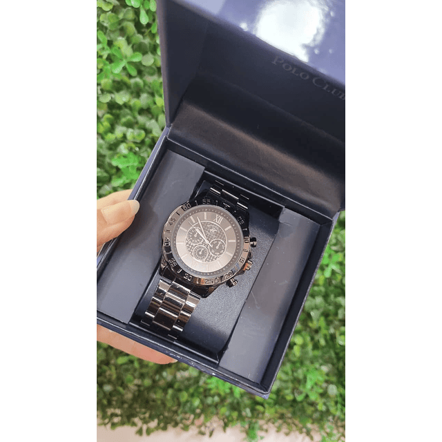 RELOJ POLO NEGRO CAJA AZUL HOMBRE