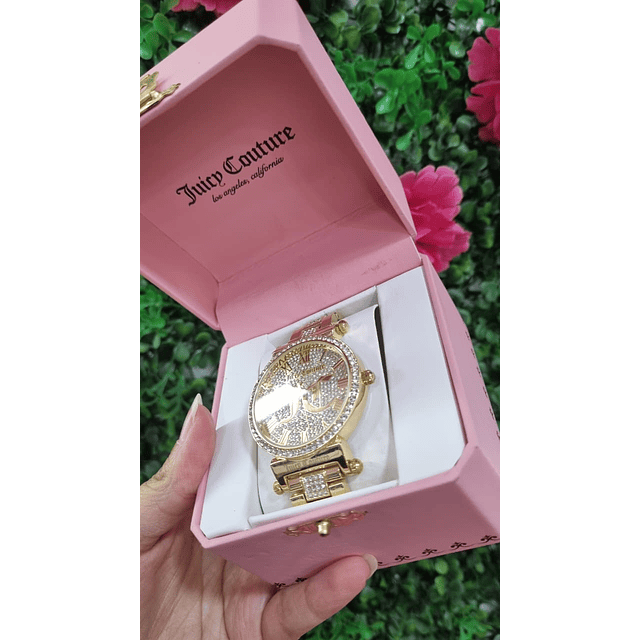 RELOJ JUICY DORADO MUCHOS BRILLOS VISOR LOGO "JC"
