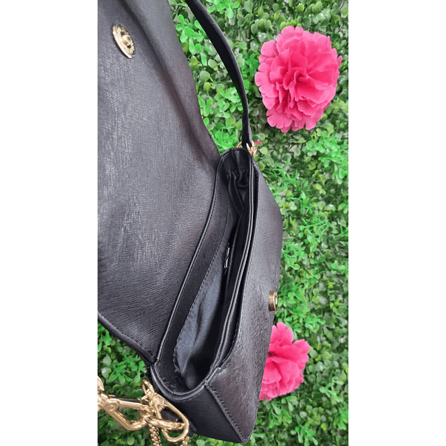 CARTERA DE HOMBRO GUESS NEGRA LISA LOGO BRILLANTE CIRCULAR