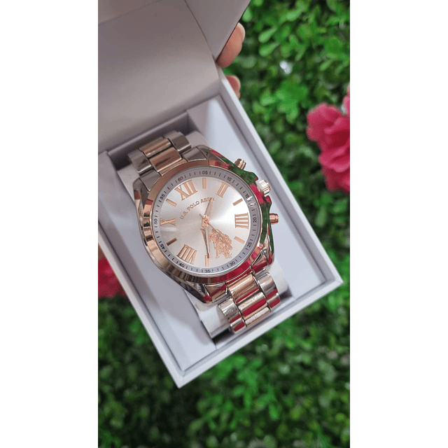 RELOJ U.S. POLO ASSN HOMBRE - PLATEADO CON LINEA ROSE GOLD