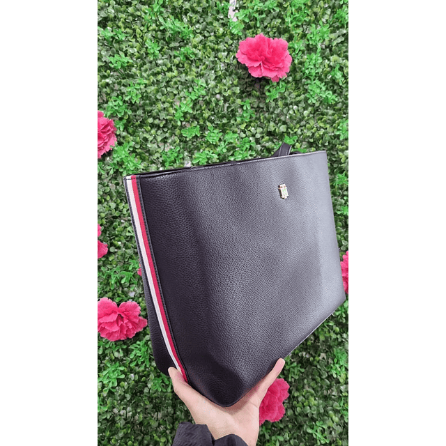 TOTE TOMMY LINEAS BLANCO-ROJO A UN COSTADO