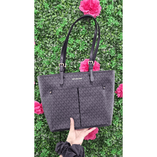 TOTE MK NEGRO MONOGRAMO 2 BOLSILLOS CIERRE COMPLETO