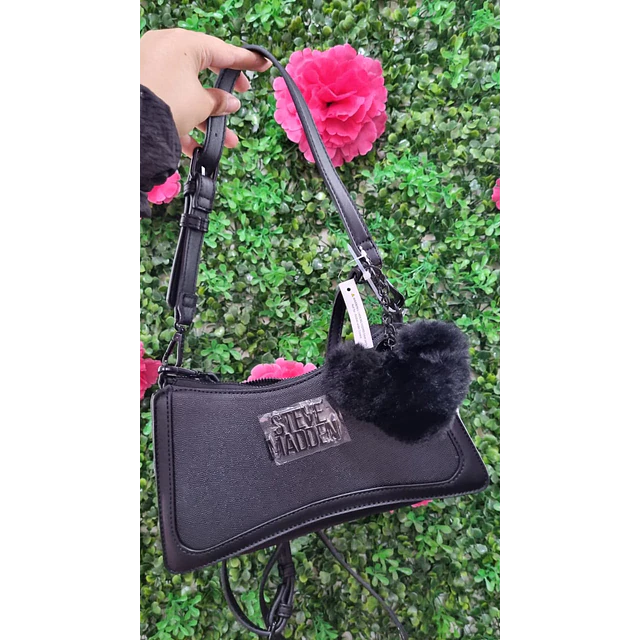 CARTERA SM NEGRA POMPON CORAZON